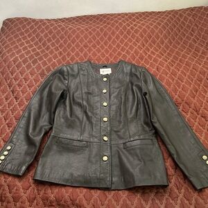 Spiegel Black Leather Jacket with Gold Buttons